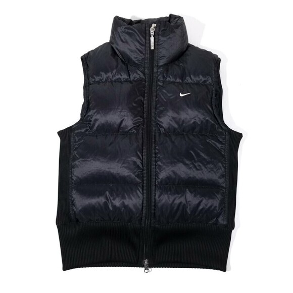 Nike Black Swoosh Goose Down Zip Front Puffer Vest Womens Small Black Gorpcore - Picture 1 of 7